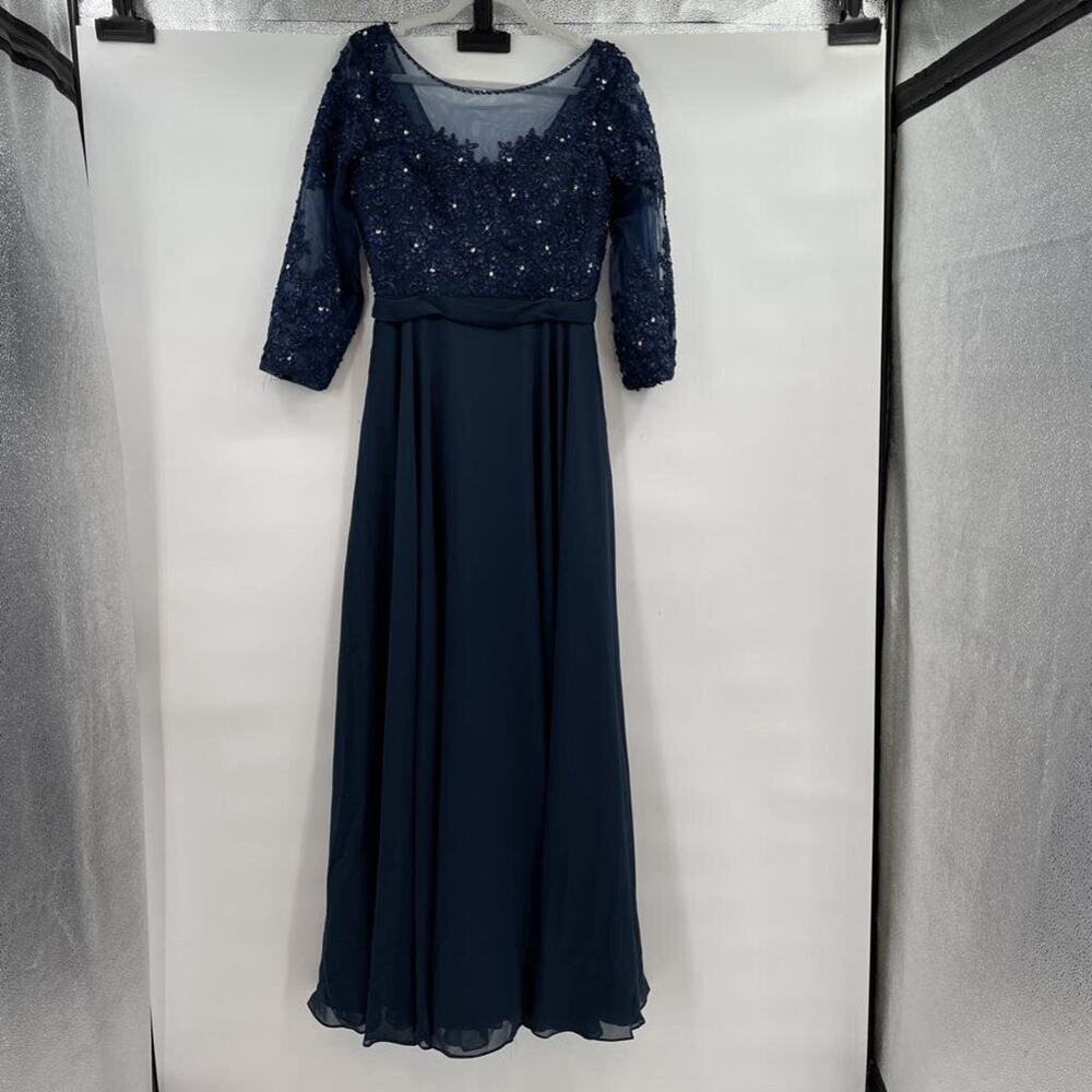 Women's JJ's House Lace Top Gown Navy Blue Evening Dress 10
